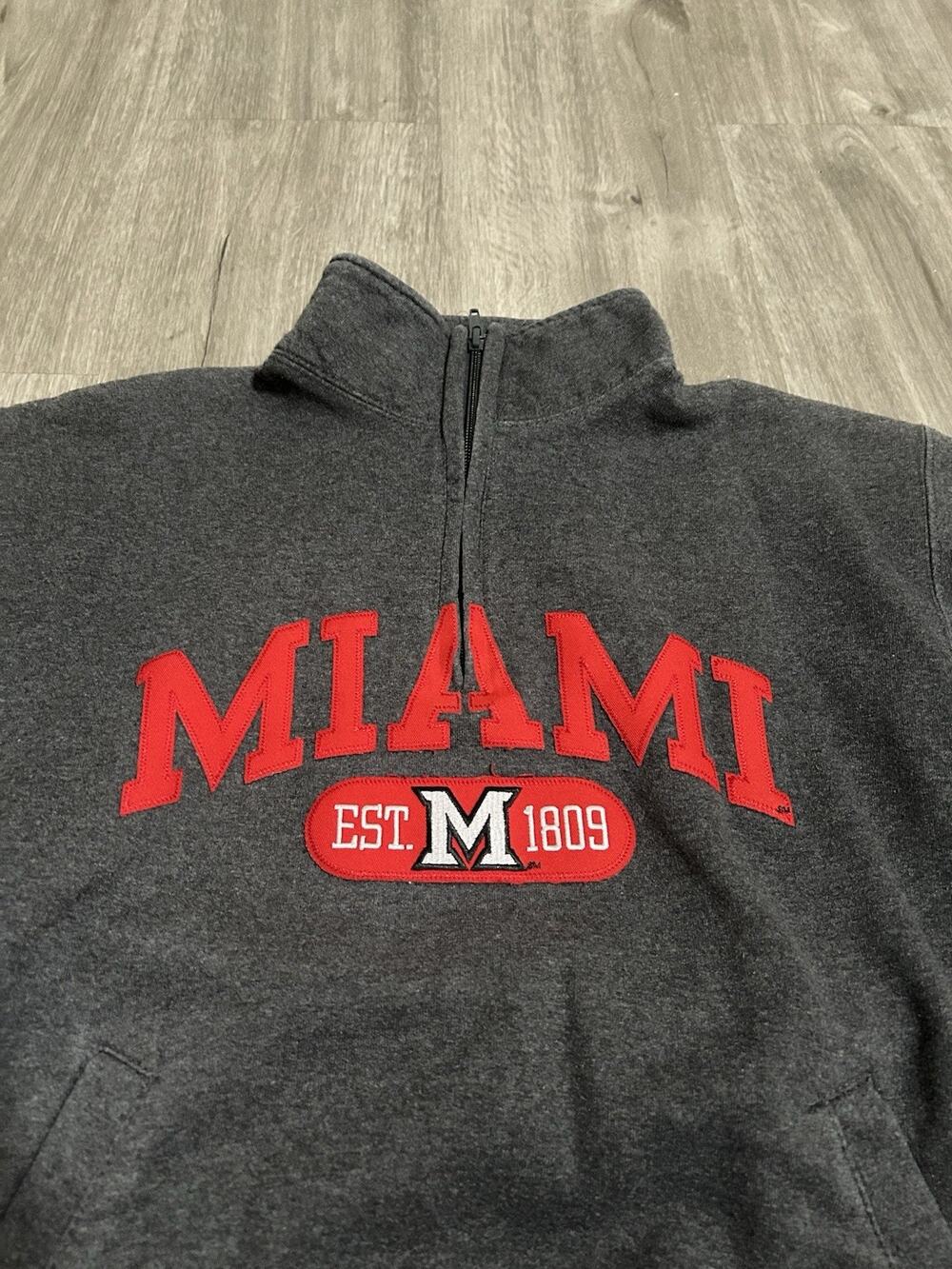 Vintage Champion Miami University RedHawks 1/4 Zip Sweatshirt Charcoal Medium